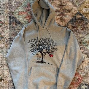 Cozy Gray Hoodie with Tree and Red Accent